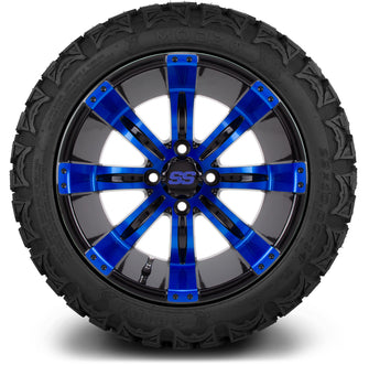 Lakeside Buggies MODZ® 14" Mauler Glossy Black and Blue with Ball Mill Wheels & Off-Road Tires Combo- BLUE Modz Tire & Wheel Combos