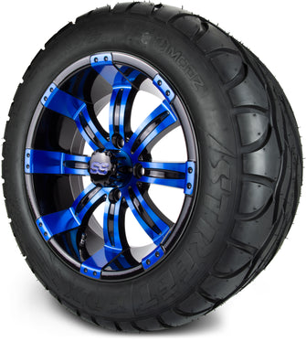 Lakeside Buggies MODZ® 14" Mauler Glossy Black and Blue with Ball Mill Wheels & Off-Road Tires Combo- BLUE Modz Tire & Wheel Combos