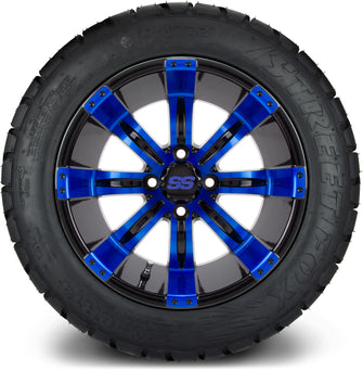 Lakeside Buggies MODZ® 14" Mauler Glossy Black and Blue with Ball Mill Wheels & Off-Road Tires Combo- BLUE Modz Tire & Wheel Combos