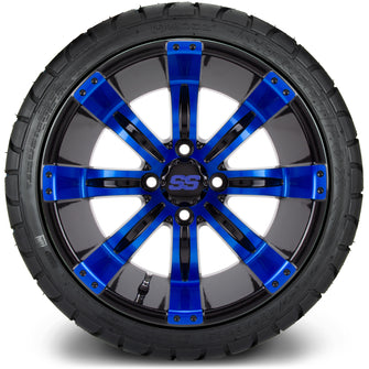 Lakeside Buggies MODZ® 14" Mauler Glossy Black and Blue with Ball Mill Wheels & Off-Road Tires Combo- BLUE Modz Tire & Wheel Combos