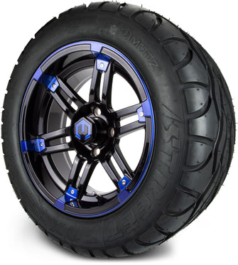 Lakeside Buggies MODZ® 14" Mauler Glossy Black and Blue with Ball Mill Wheels & Off-Road Tires Combo- BLUE Modz Tire & Wheel Combos