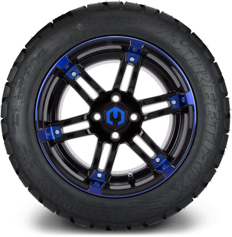 Lakeside Buggies MODZ® 14" Mauler Glossy Black and Blue with Ball Mill Wheels & Off-Road Tires Combo- BLUE Modz Tire & Wheel Combos