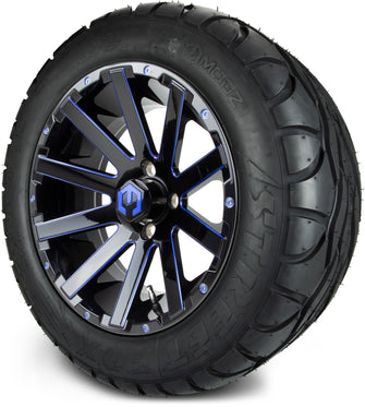 Lakeside Buggies MODZ® 14" Mauler Glossy Black and Blue with Ball Mill Wheels & Off-Road Tires Combo- BLUE Modz Tire & Wheel Combos