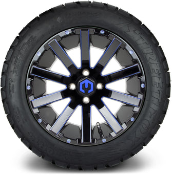 Lakeside Buggies MODZ® 14" Mauler Glossy Black and Blue with Ball Mill Wheels & Off-Road Tires Combo- BLUE Modz Tire & Wheel Combos