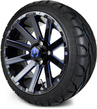 Lakeside Buggies MODZ® 14" Mauler Glossy Black and Blue with Ball Mill Wheels & Off-Road Tires Combo- BLUE Modz Tire & Wheel Combos