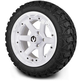 Lakeside Buggies MODZ® 14" Gladiator Glossy White Wheels with Spikes and Street Tires Combo- WHITE Modz Tire & Wheel Combos