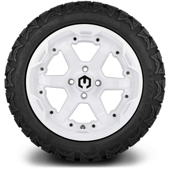 Lakeside Buggies MODZ® 14" Gladiator Glossy White Wheels with Spikes and Street Tires Combo- WHITE Modz Tire & Wheel Combos