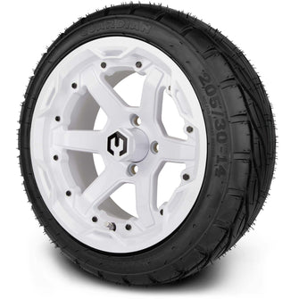 Lakeside Buggies MODZ® 14" Gladiator Glossy White Wheels with Spikes and Street Tires Combo- WHITE Modz Tire & Wheel Combos