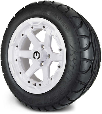 Lakeside Buggies MODZ® 14" Gladiator Glossy White Wheels with Spikes and Street Tires Combo- WHITE Modz Tire & Wheel Combos