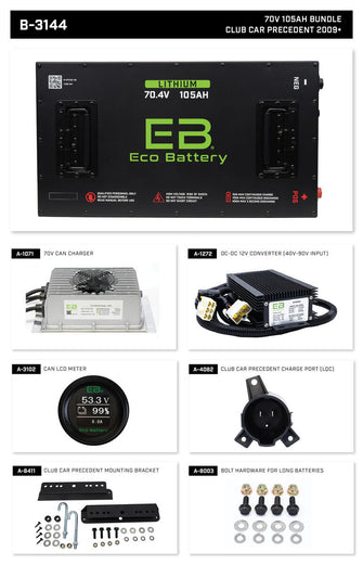 Eco Lithium Battery Complete Bundle for Club Car Precedent (09+)/Onward/Tempo 70V 105Ah Eco Battery Parts and Accessories